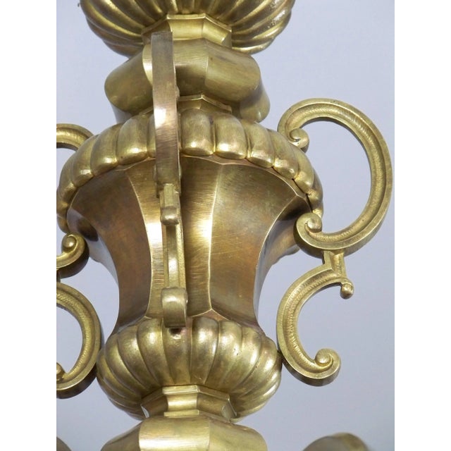 Metal Brass Chandelier and Wall Light, 1900, Set of 2 For Sale - Image 7 of 15