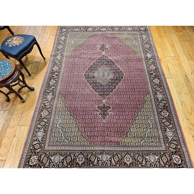 Antique Persian Tabriz Mahi Rug, Hand-Knotted Wool & Silk, Herati Geometric Pattern, Pomegranate Red & Tan, 7x10 For Sale - Image 14 of 18