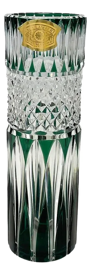 Small Green Cut-to Clear Crystal Vase from Val Saint-Lambert