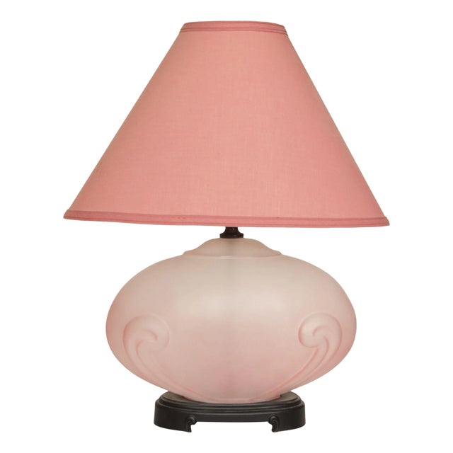 Hollywood Regency Pink Glass Table Lamp For Sale