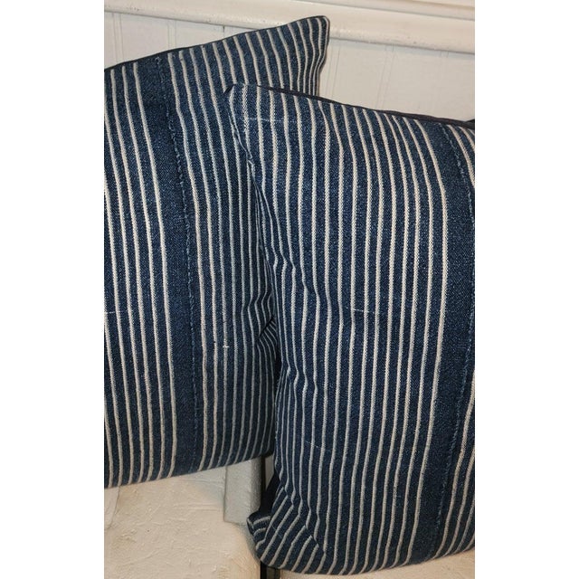 Late 19th Century Blue and White Striped Linen Pillows For Sale - Image 5 of 5