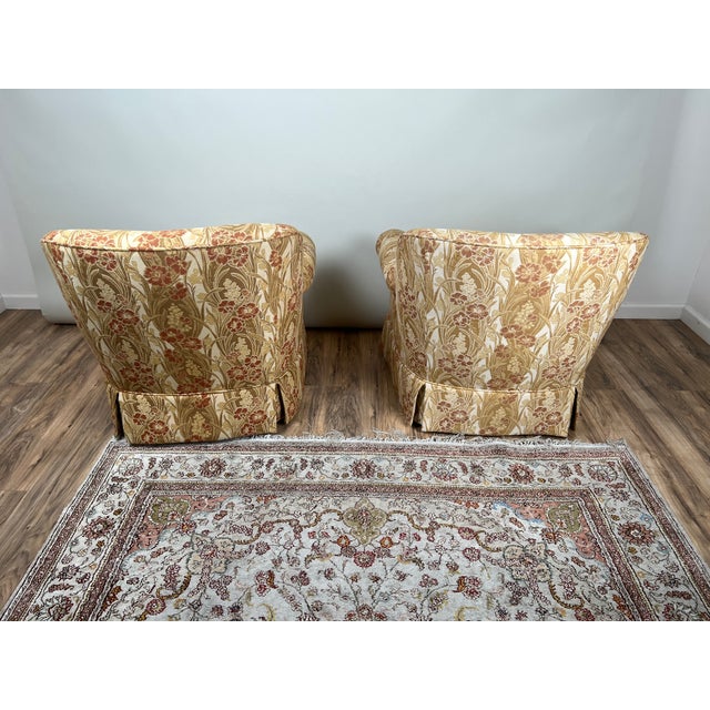 Pair Vintage Custom Upholstered Club Chairs One Swivel Chair and One Fixed For Sale - Image 9 of 11