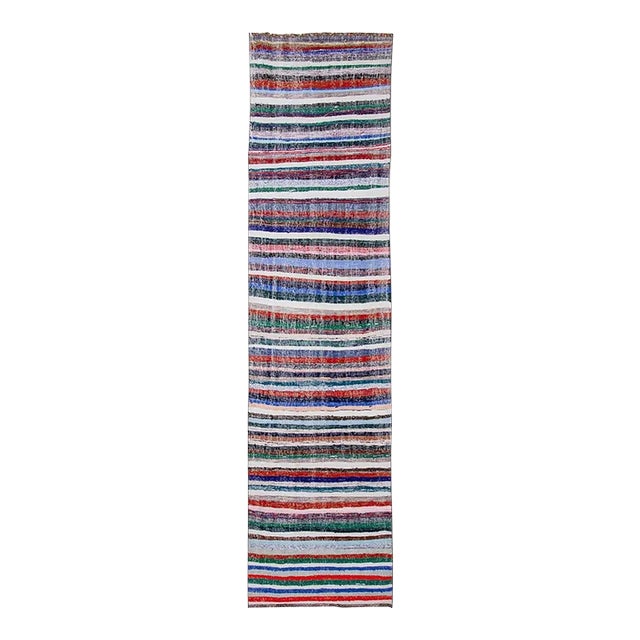 Colorful Vintage Striped Rag Runner For Sale