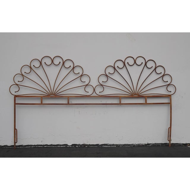 Metal Vintage French Country Double Peacock Style Metal King Headboard Bronze Colored For Sale - Image 7 of 11