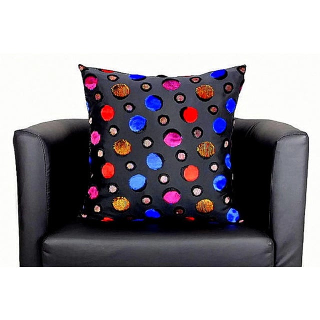 Multicolor Velvet Polka Dot Black Italian Silk Pillows- a Pair For Sale - Image 4 of 12