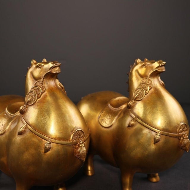 Late 20th Century Pair of Vintage Bronze "Money Horse" Sculptures With Coin Accents For Sale - Image 5 of 8