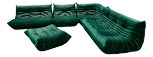 Bottle Green Velvet Togo Living Room by Michel Ducaroy for Ligne Roset, Set of 5
