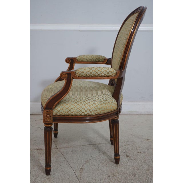 2020s Set of 8 American Made Vintage Louis XVI Round-Back Dining Chairs With Pastel Blue and Gold Fabric by Nancy Corzine Furniture For Sale - Image 5 of 13