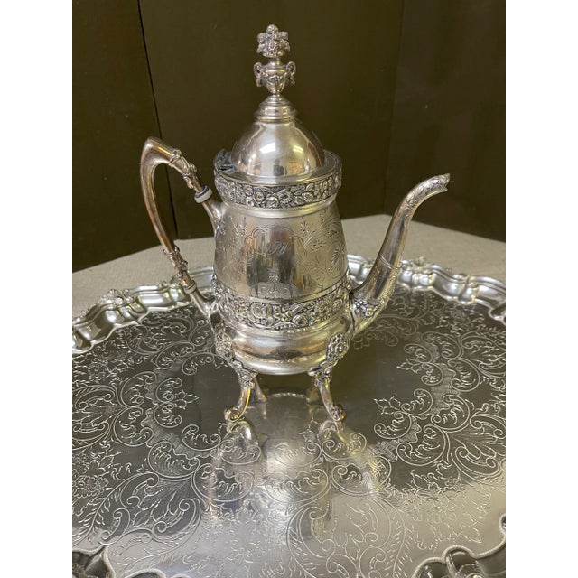 Victorian Reed & Barton 2764 Antique Silverplate Tea Set Aesthetic Floral Footed Victorian For Sale - Image 3 of 11