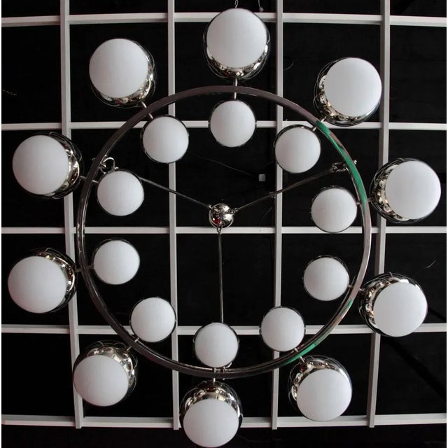 Stilnovo Large Glass and Chrome Chandelier in the Style of Stilnovo, 2000s For Sale - Image 4 of 6