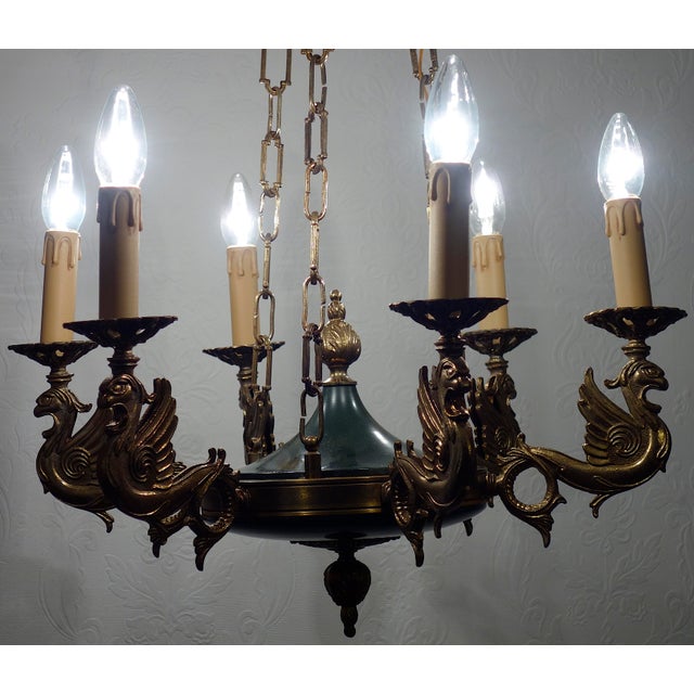 French Empire Brass Swan Chandelier from Unbekannt, 1940s For Sale - Image 12 of 15