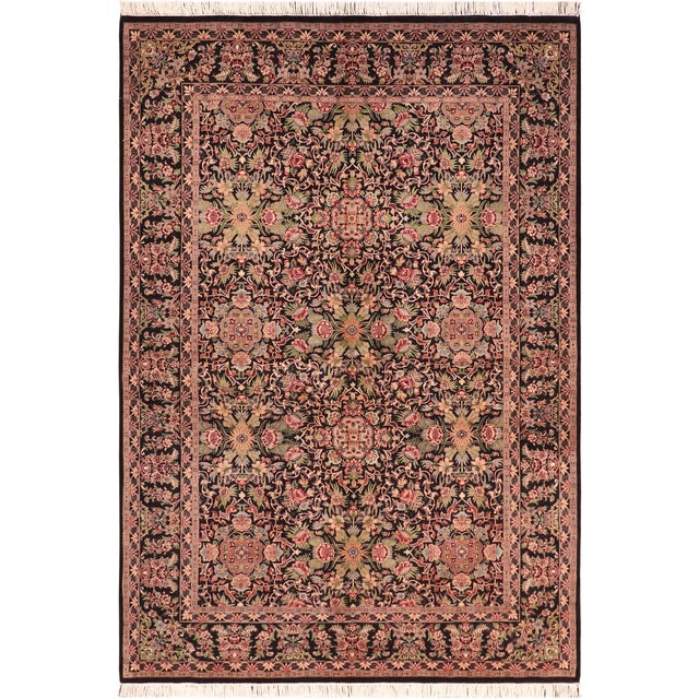 Intricate Floral Pak-Persian Black/Red Wool Rug - 6'1'' X 9'4'' For Sale - Image 9 of 9
