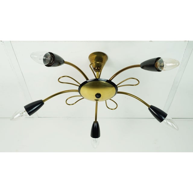 Mid-Century Sputnik Spider Ceiling Lamp in Brass, Metal and Plastic, 1950s For Sale - Image 10 of 14