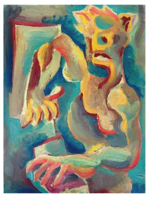 Vladimir Glushenkov, In Work/Four Figures, Double-Sided Tempera on Cardboard, 1970
