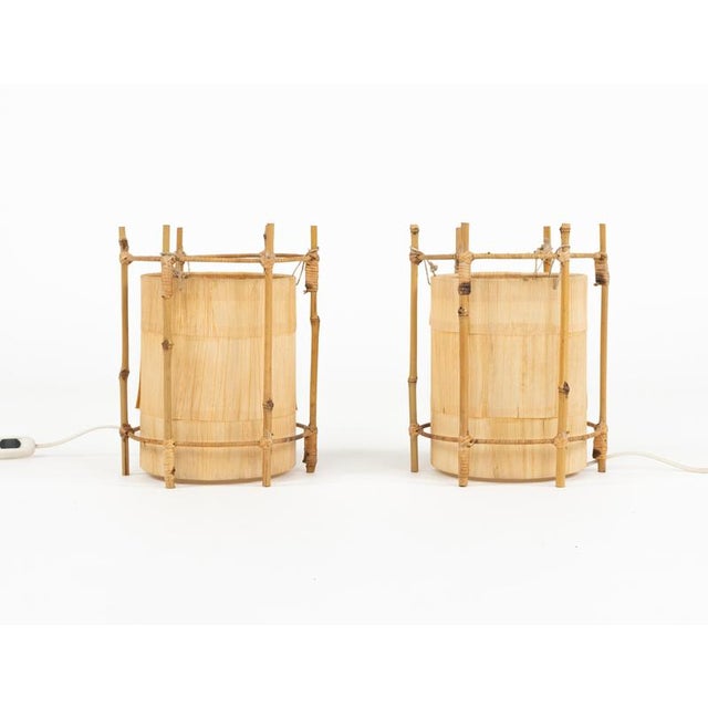 Mid-Century Modern Bamboo and Rattan Table Lamps, 1970s, Set of 2 For Sale - Image 4 of 17