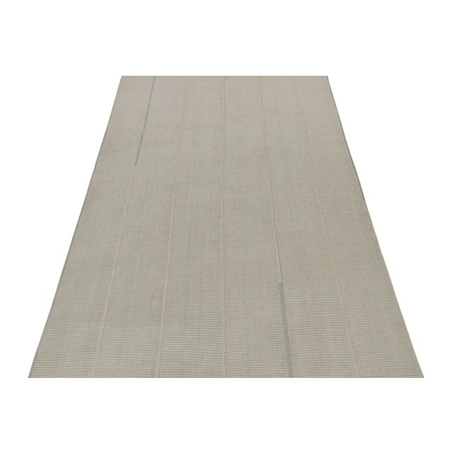 Contemporary Rug & Kilim’s Contemporary Kilim in Sky Blue and Off-White Stripes For Sale - Image 3 of 7