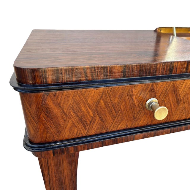 Brown Early 20th Century French Art Deco Flip Top Madagascar Rosewood & Brass Dressing Table Vanity For Sale - Image 8 of 13