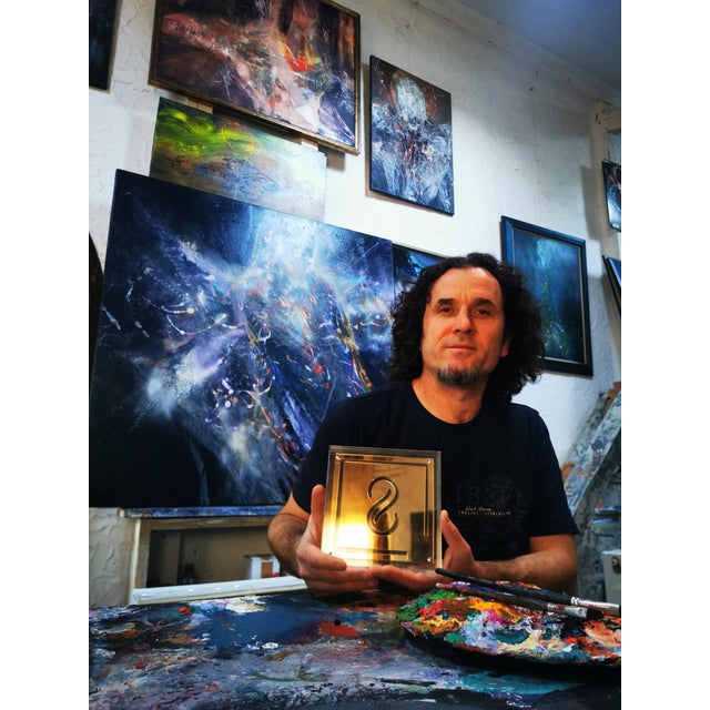 Ovidiu Kloska, Strong Desire to Fly Over a Night Lake, Acrylic on Canvas For Sale - Image 4 of 13