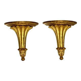 Late 20th Century Wall Shelf Pair Bracket Florentine Style Shelves Vintage Hollywood Regency Decor For Sale