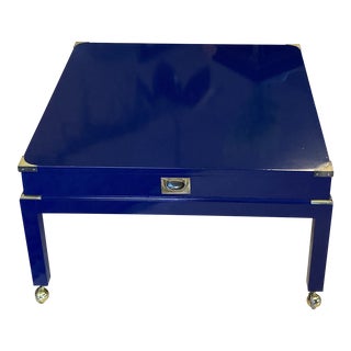 Mid 20th Century Campaign Style Coffee Table Lacquered in Navy Blue For Sale