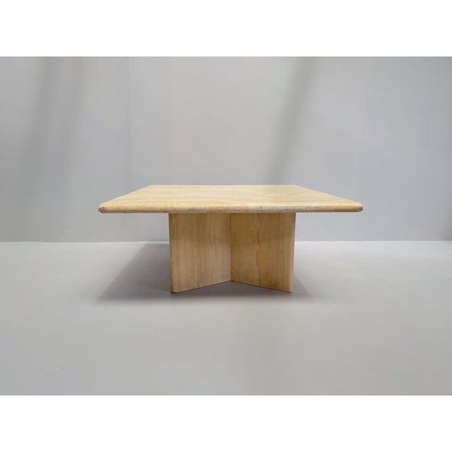 Postmodern Square Travertine Coffee Table with Cross Base, 1970s For Sale - Image 10 of 10