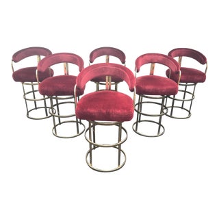 Milo Baughman Style Round Brass Swivel Stools - Set of 3 For Sale