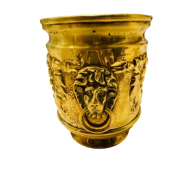 English Late 19th Century Lombard English Hammered Brass Lion’s Head Jardiniere For Sale - Image 3 of 6