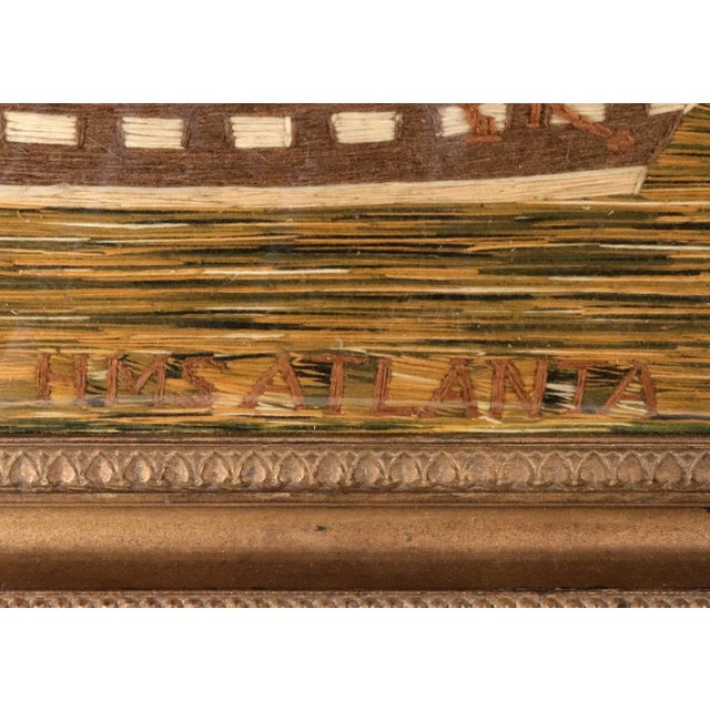 Textile 19th Century Sailor’s Woolwork of HMS Atalanta, Royal Navy Frigate Under Sail For Sale - Image 7 of 8