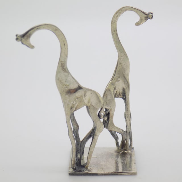 Vintage Italian Handmade Genuine Silver Modern Design Giraffes Figurine Miniature For Sale - Image 4 of 8