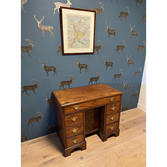 Beautiful antique mahogany desk/console. This is also called a kneehole desk. It has a lovely weathered patina. The top is...