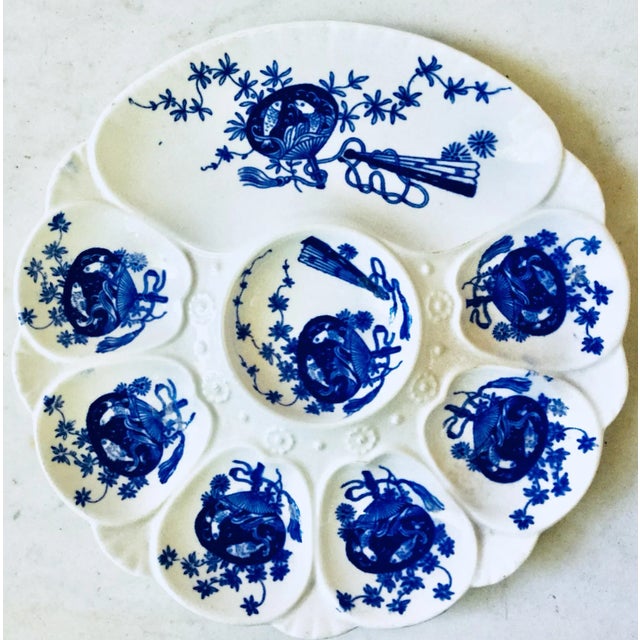 19th Century Victorian Porcelain Flow Blue Oyster Plate For Sale In Austin - Image 6 of 6