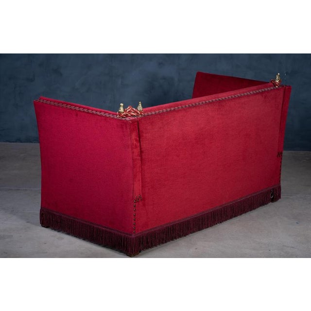 Vintage Red Velvet Knole Sofa with Floral Cushions, 1950s For Sale - Image 12 of 13