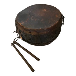 Nagaland Hide and Wood Ceremonial Drum With Sticks For Sale