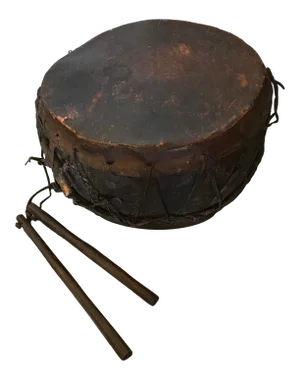 Nagaland Hide and Wood Ceremonial Drum With Sticks