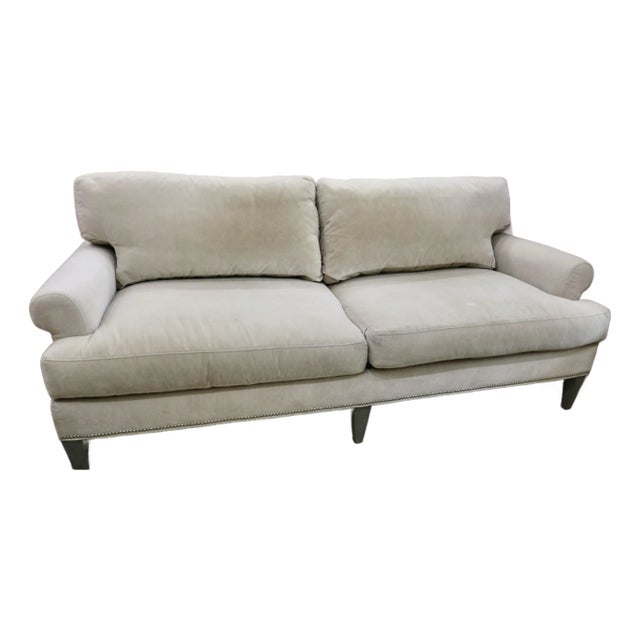 Lillian August Cream Plush Velvet Rolled Arm Sofa For Sale