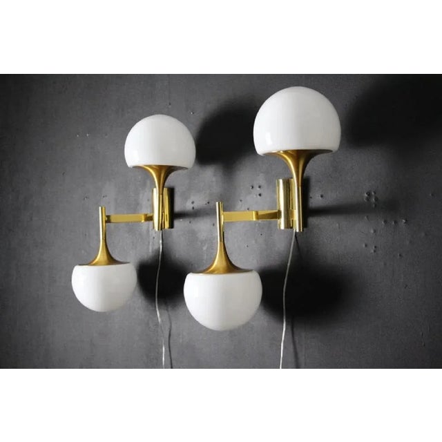 Mid-Century Modern Sconces in Brass & White Glass by Sciolari for Stilnovo, 1960s, Set of 2 For Sale - Image 9 of 13