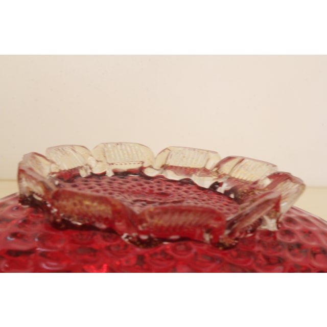 Vintage 1960s Bohemian Cranberry Crystal Decanter & Murano Gold Flake Ruby Glass Bowl Set – Barware Vignette For Sale - Image 14 of 17