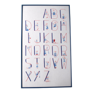 Mid 20th Century Hand-Stitched/ Embroidered Red/ White & Blue Alphabet Linen Children's Sampler