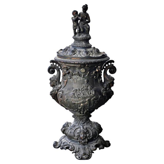 Metal Antique Florentine Vase in Hand-Embossed Bronze, 19th Century For Sale - Image 7 of 7