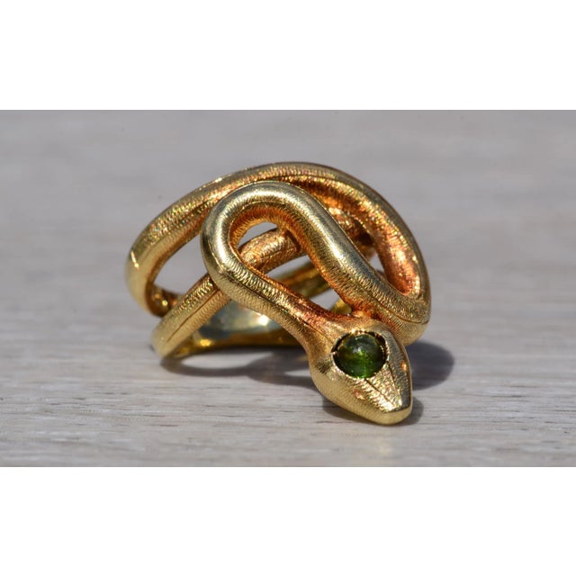 Metal The Hibbs: Ladies 18K Yellow Gold Snake Ring set with Peridot For Sale - Image 7 of 10