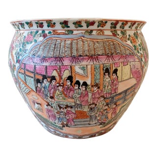 Mid 20th Century Hand Painted Chinoiserie Planter Vase Bowl For Sale