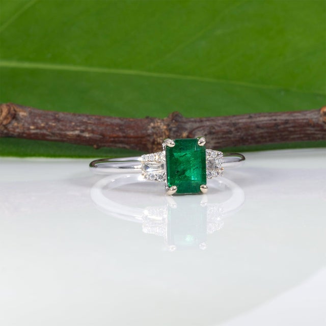 Metal Zambian Emerald Ring With Earth-Mined Diamond Accents: Solid 14k Gold, Size 6.75 For Sale - Image 7 of 9