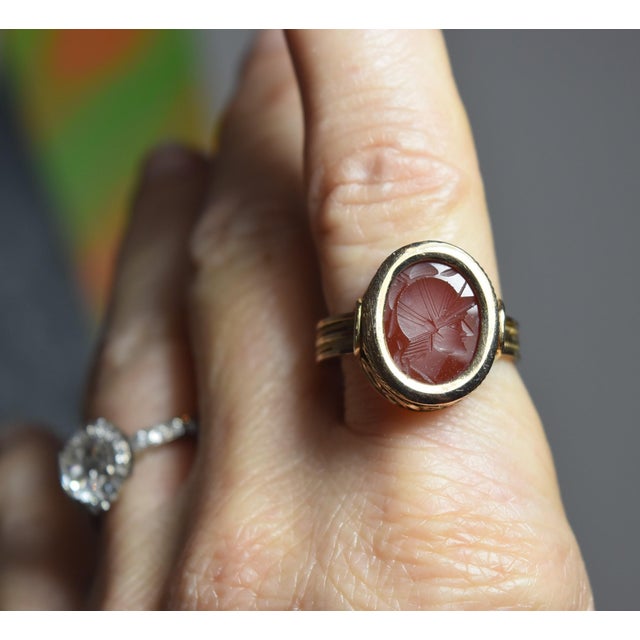 1930s 14k Yellow Gold Carnelain Soldier Warrior Intaglio Signet Ring Sz 10.25 For Sale - Image 12 of 17