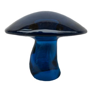 Mid Century Modern Blue Glass Mushroom Paper Weight For Sale