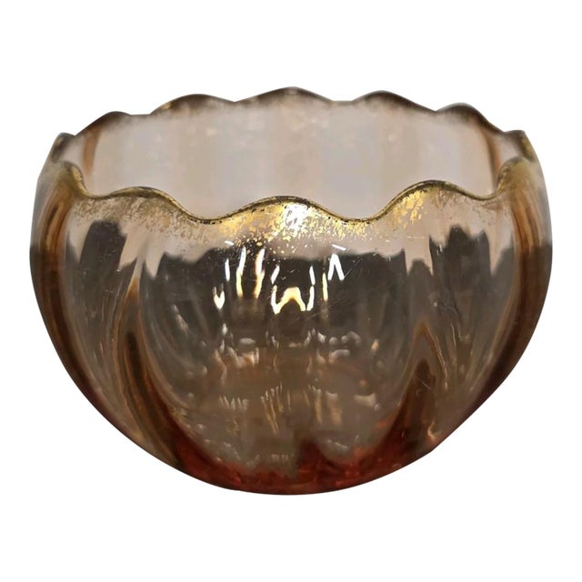Antique French Legras St. Denis Pink Optic Glass Finger Bowl Candy Gold Gilded For Sale