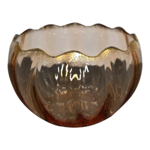 Antique French Legras St. Denis Pink Optic Glass Finger Bowl Candy Gold Gilded