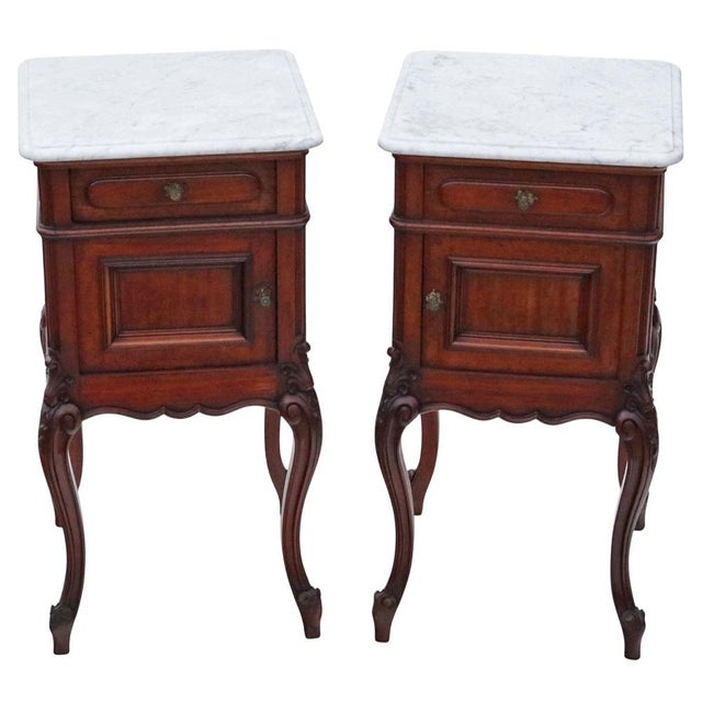 Marble and Mahogany Bedside Tables, 1920, Set of 2 For Sale - Image 10 of 10