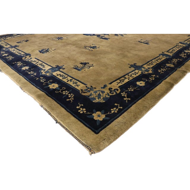 77408 Antique Chinese Peking Rug with Chinoiserie Style and Pagoda Design 08'03 x 09'07. This hand-knotted wool antique...