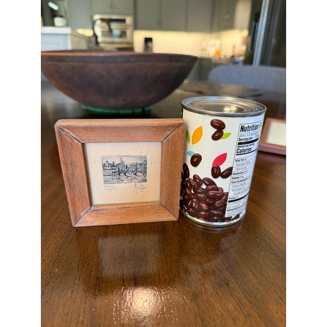 Tiny framed etching of bridge