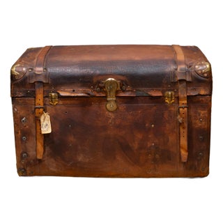 19th C. Geo. B. Bains & Sons Leather Dome-Top Travel Trunk c.1885 For Sale